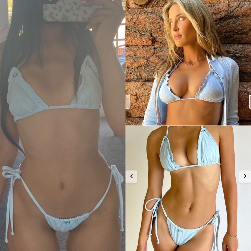 Frankie's Bikinis Gigi Hadid blue eyelet bikini